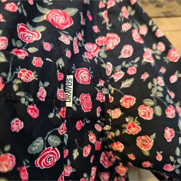 Dravus men’s black button down rose print Short Sleeve shirt Size M - Picture 8 of 12